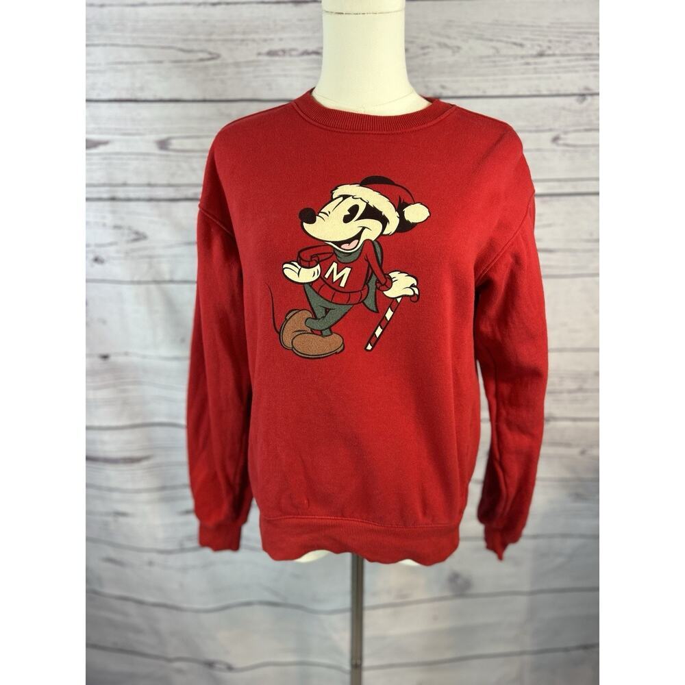 Disney Parks Mickey Mouse Christmas Holiday Red Crewneck Sweatshirt Adult XS - Picture 1 of 6